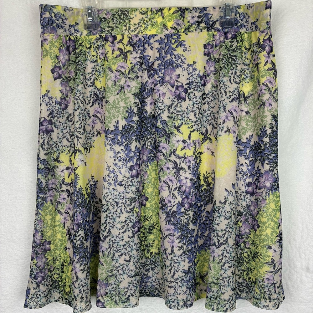 Emaline Floral Skater Skirt XL Pastel‎ Yellow Purple Botanical Spring - Picture 5 of 8
